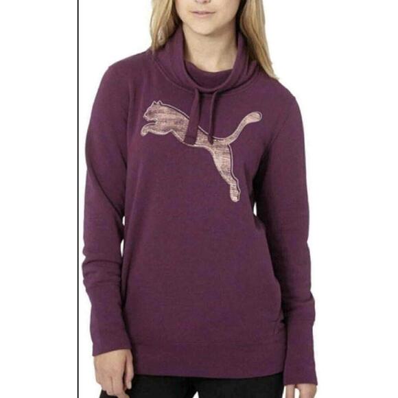Puma Tops - Puma Purple Cowl Neck Logo Graphic Pullover Sweatshirt Womens Small